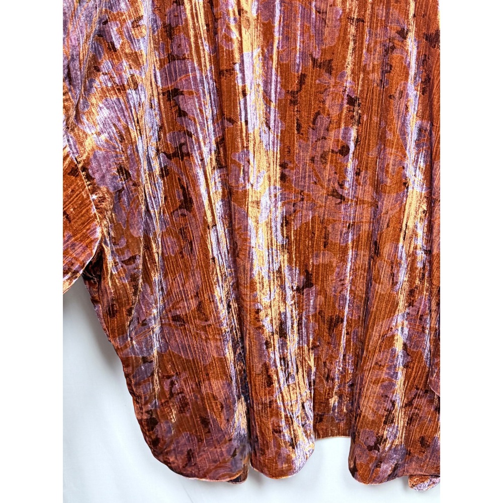 Anthropologie Velvet Kimono Cardigan XL Orange Purple Floral Open Boho Oversized - Picture 13 of 16